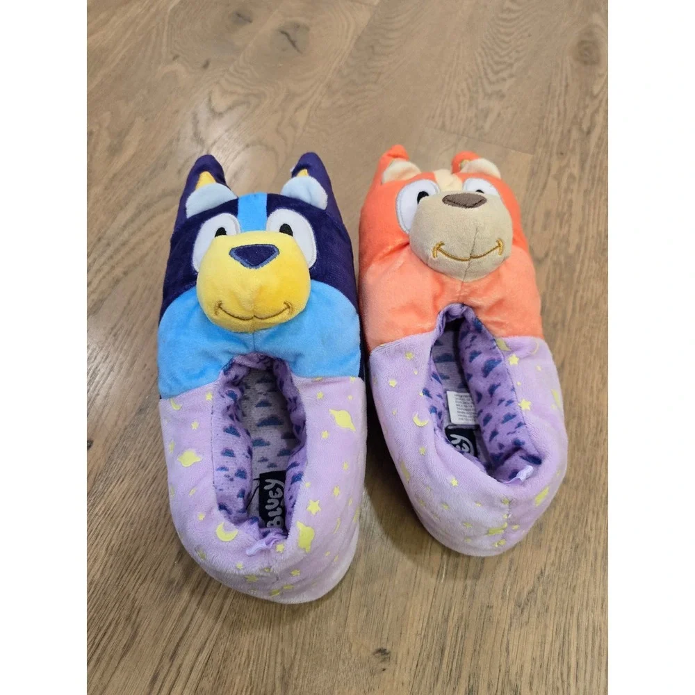 Bluey and Bingo Kids Plush Slippers Ground Up Blue Orange Lavender Size 11-12